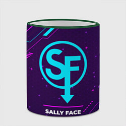 Кружка 3D Символ Sally Face в неоновых цветах на темном фоне, цвет: 3D-зеленый кант — фото 2