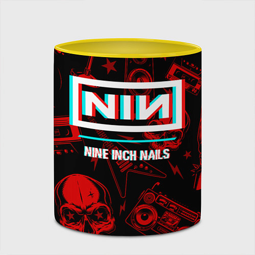 Кружка цветная Nine Inch Nails Rock Glitch / 3D-Белый + желтый – фото 2