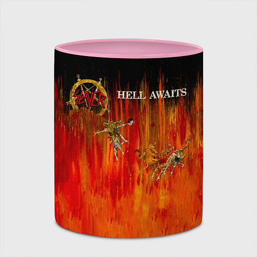 Кружка цветная Hell Awaits - Slayer / 3D-Белый + розовый – фото 2