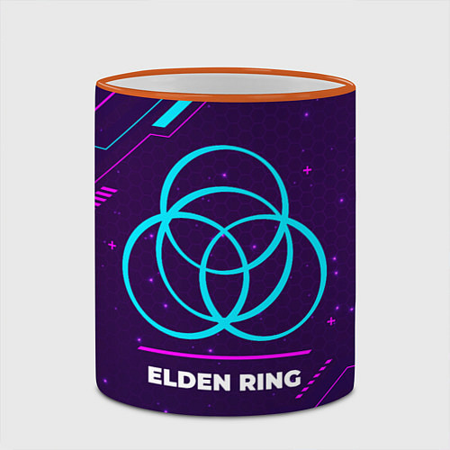 Кружка цветная Символ Elden Ring в неоновых цветах на темном фоне / 3D-Оранжевый кант – фото 2