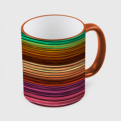 Кружка 3D Multicolored thin stripes Разноцветные полосы, цвет: 3D-оранжевый кант