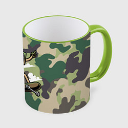 Кружка 3D Человек - телевизор на скейте, цвет: 3D-светло-зеленый кант