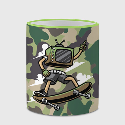 Кружка цветная Человек - телевизор на скейте / 3D-Светло-зеленый кант – фото 2