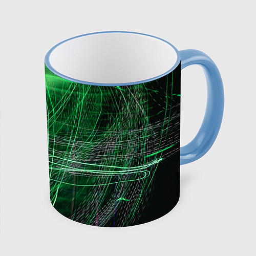 Кружка цветная Неоновые волны и линии - Зелёный / 3D-Небесно-голубой кант – фото 1