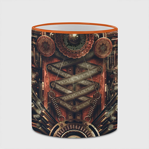 Кружка цветная Mechanical device in Steampunk Retro style / 3D-Оранжевый кант – фото 2