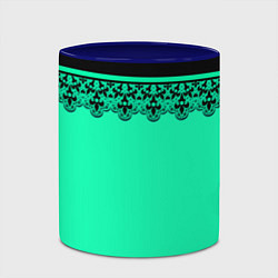 Кружка 3D Черные кружева на ярком неоновом зеленом фоне lace, цвет: 3D-белый + синий — фото 2