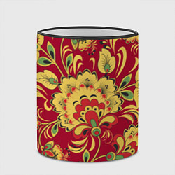 Кружка 3D Хохломская Роспись Цветы На красном Фоне, цвет: 3D-черный кант — фото 2