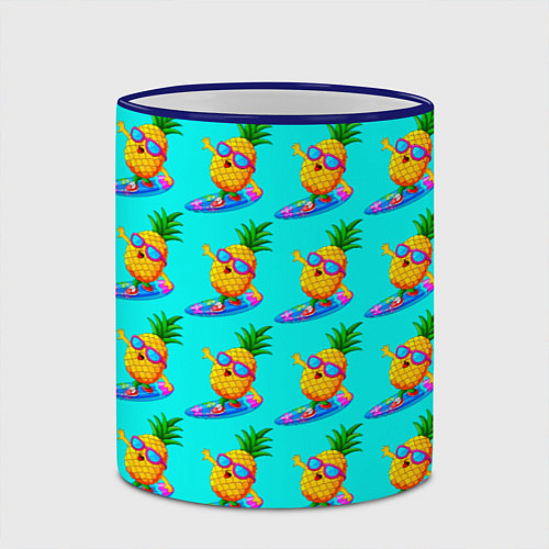 Кружка цветная PINEAPPLE ON A SKATEBOARD / 3D-Синий кант – фото 2