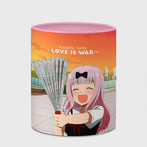 Кружка цветная Love is war Госпожа Кагуя / 3D-Белый + розовый – фото 2