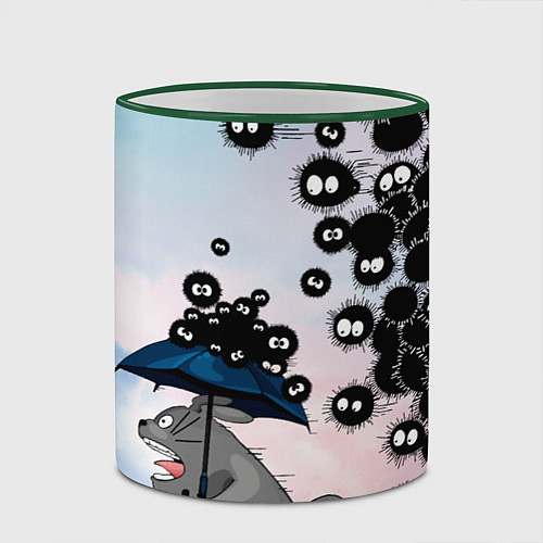 Кружка цветная Тоторо бегущий от чернушек / 3D-Зеленый кант – фото 2