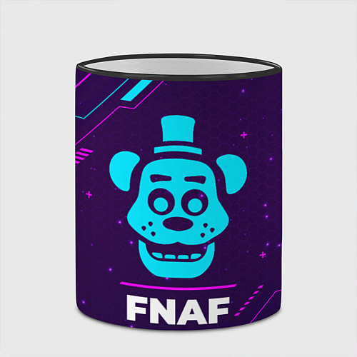 Кружка цветная Символ FNAF в неоновых цветах на темном фоне / 3D-Черный кант – фото 2