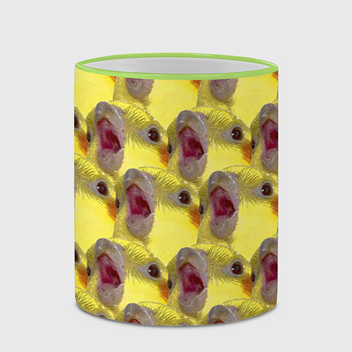 Кружка цветная Попугай Корелла Орёт Мем / 3D-Светло-зеленый кант – фото 2