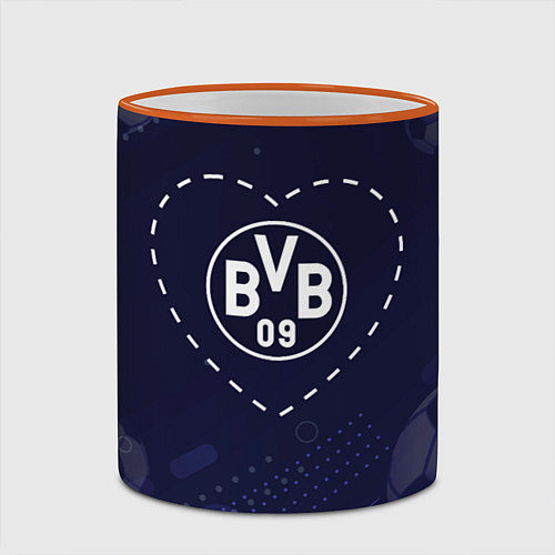 Кружка цветная Лого Borussia в сердечке на фоне мячей / 3D-Оранжевый кант – фото 2