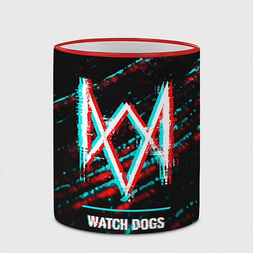 Кружка цветная Watch Dogs в стиле Glitch Баги Графики на темном ф / 3D-Красный кант – фото 2