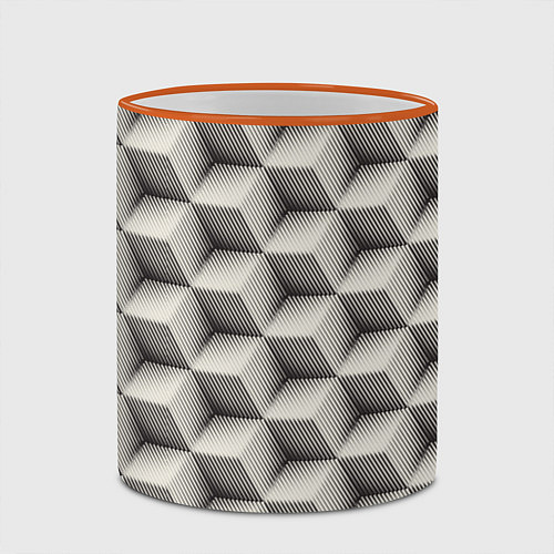Кружка цветная 3D Куб Оптическая иллюзия 3D Cube / 3D-Оранжевый кант – фото 2
