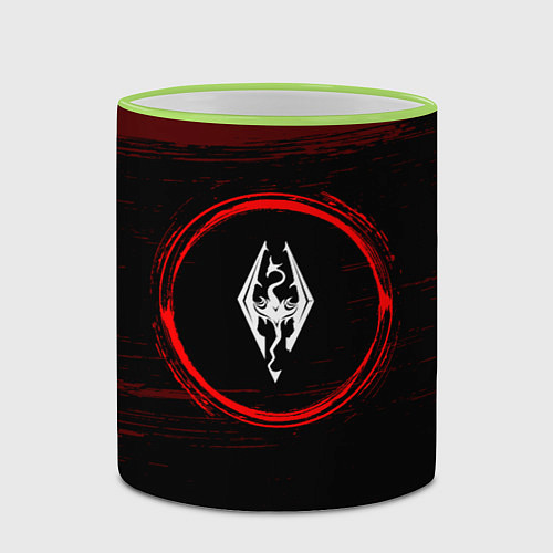 Кружка цветная Символ Skyrim и краска вокруг на темном фоне / 3D-Светло-зеленый кант – фото 2