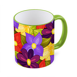 Кружка 3D MULTICOLORED PANSIES, цвет: 3D-светло-зеленый кант