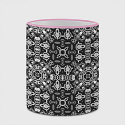 Кружка 3D Black and white ethnic oriental ornament, цвет: 3D-розовый кант — фото 2