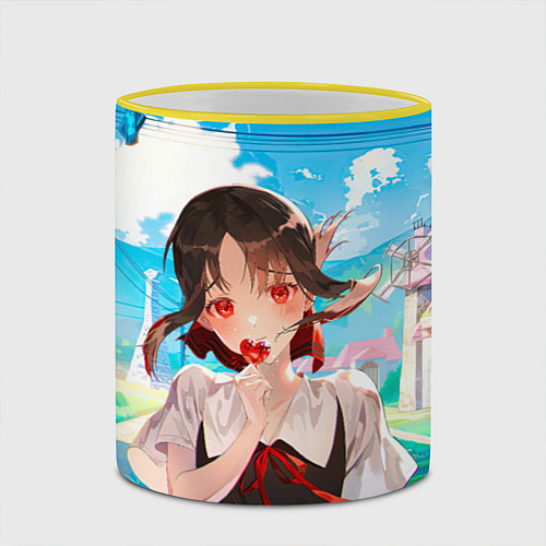 Кружка цветная Кагуя - Синомия Love is war Госпожа / 3D-Желтый кант – фото 2