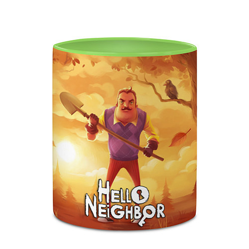 Кружка цветная Hello Neighbor Привет сосед Сосед с лопатой / 3D-Белый + светло-зеленый – фото 2