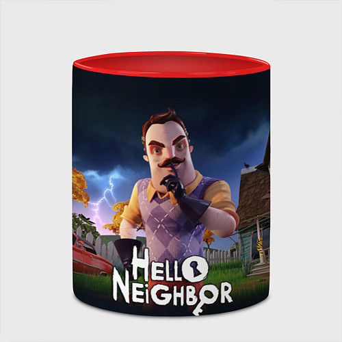 Кружка цветная Hello Neighbor игра Привет сосед / 3D-Белый + красный – фото 2