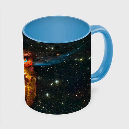 Кружка цветная Космический взгляд совы / 3D-Белый + небесно-голубой – фото 1