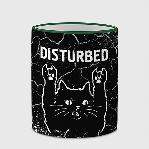 Кружка цветная Группа Disturbed и Рок Кот / 3D-Зеленый кант – фото 2