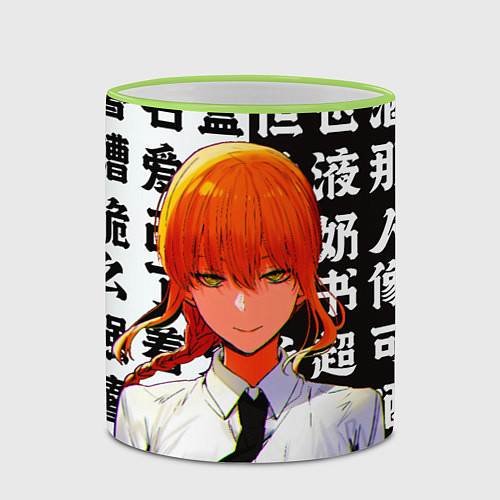 Кружка цветная МАКИМА и ИЕРОГЛИФЫ - ЧЕЛОВЕК БЕНЗОПИЛА / 3D-Светло-зеленый кант – фото 2