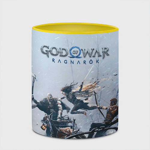 Кружка цветная Кратос, Атрей и Фрея GOW Ragnarok / 3D-Белый + желтый – фото 2