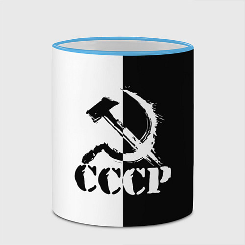 Кружка цветная СОВЕТСКИЙ СОЮЗ - СЕРП И МОЛОТ - Черно-белое / 3D-Небесно-голубой кант – фото 2