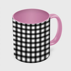 Кружка 3D Black and white trendy checkered pattern, цвет: 3D-белый + розовый