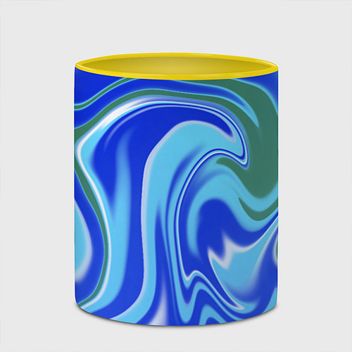 Кружка цветная Тай-дай с синим, зелёным и белым цветом / 3D-Белый + желтый – фото 2