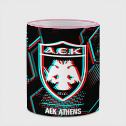 Кружка 3D AEK Athens FC в стиле Glitch на темном фоне, цвет: 3D-розовый кант — фото 2