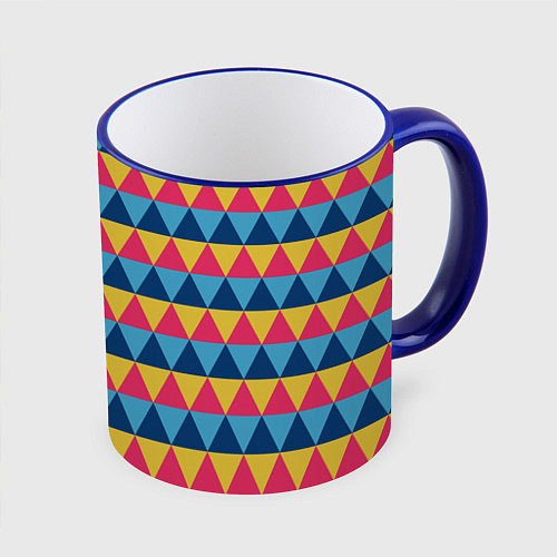 Кружка цветная Калейдоскоп - цветные треугольники / 3D-Синий кант – фото 1