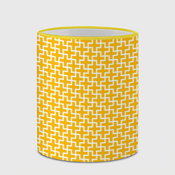 Кружка 3D Белые крестики на желтом фоне, цвет: 3D-желтый кант — фото 2