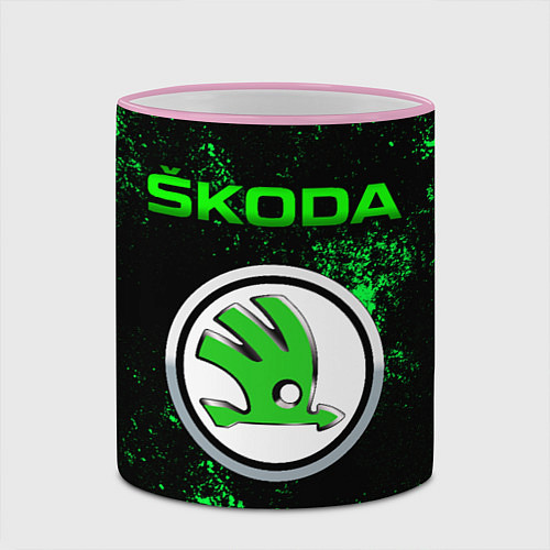 Кружка цветная SKODA - ЗЕЛЕНЫЕ БРЫЗГИ / 3D-Розовый кант – фото 2