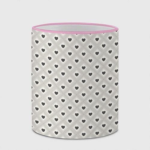 Кружка цветная Черно-белые сердечки / 3D-Розовый кант – фото 2