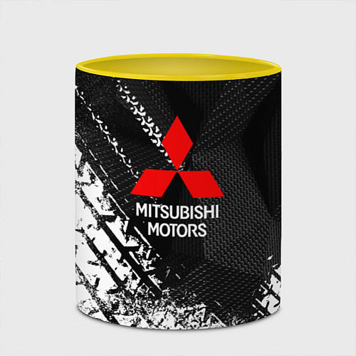 Кружка цветная Mitsubishi - След протектора / 3D-Белый + желтый – фото 2