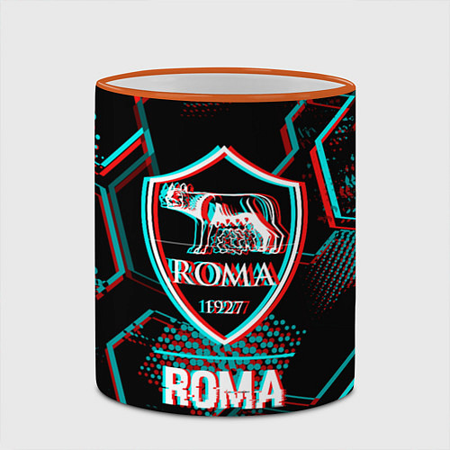 Кружка цветная Roma FC в стиле Glitch на темном фоне / 3D-Оранжевый кант – фото 2
