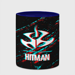 Кружка 3D Hitman в стиле Glitch и Баги Графики на темном фон, цвет: 3D-белый + синий — фото 2