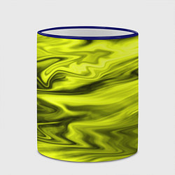 Кружка 3D Неоновый желтый с черным абстрактный узор, цвет: 3D-синий кант — фото 2