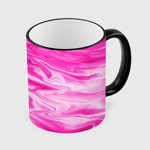 Кружка цветная Розовая мраморная текстура / 3D-Черный кант – фото 1
