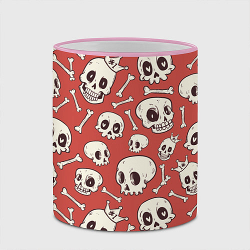 Кружка цветная Черепа на красном фоне / 3D-Розовый кант – фото 2