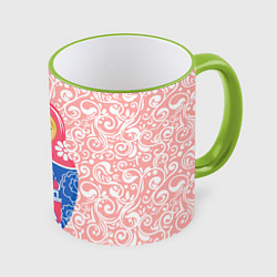 Кружка 3D Матрешка в узорах, цвет: 3D-светло-зеленый кант