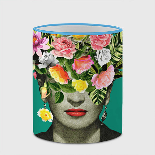 Кружка цветная Фрида Кало - Арт Портрет / 3D-Небесно-голубой кант – фото 2