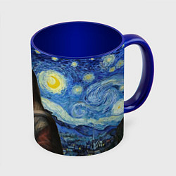 Кружка 3D Мона Лиза Приколы - Звездная ночь, цвет: 3D-белый + синий