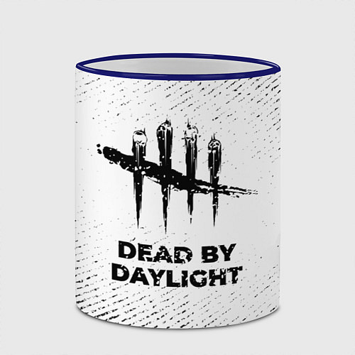 Кружка цветная Dead by Daylight с потертостями на светлом фоне / 3D-Синий кант – фото 2