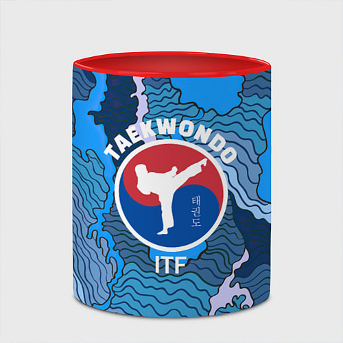 Кружка цветная ТХЭКВОНДО ITF МОРСКИЕ ВОЛНЫ / 3D-Белый + красный – фото 2