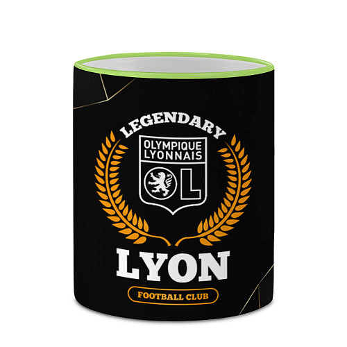 Кружка цветная Лого Lyon и надпись legendary football club на тем / 3D-Светло-зеленый кант – фото 2