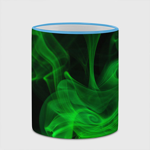 Кружка цветная Зелёный абстрактный дым / 3D-Небесно-голубой кант – фото 2